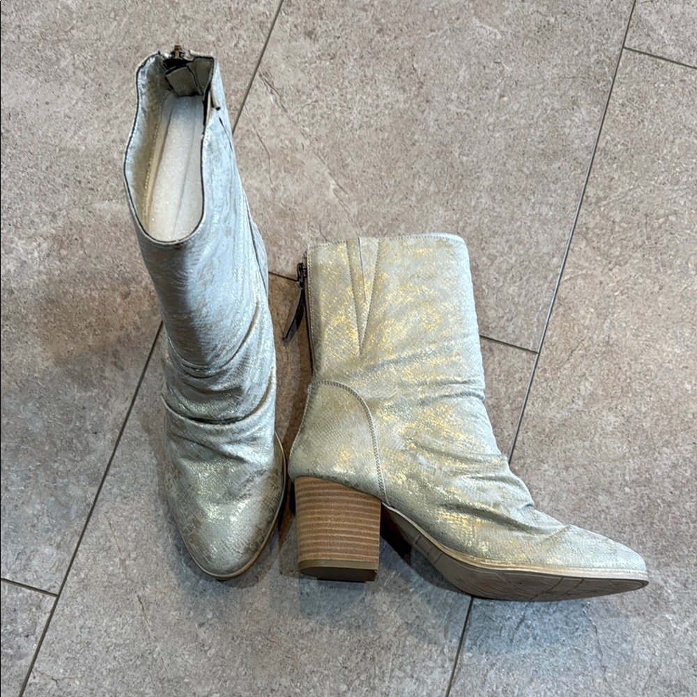 Very G Gold snakeskin shimmer heeled boots with Western Flair
